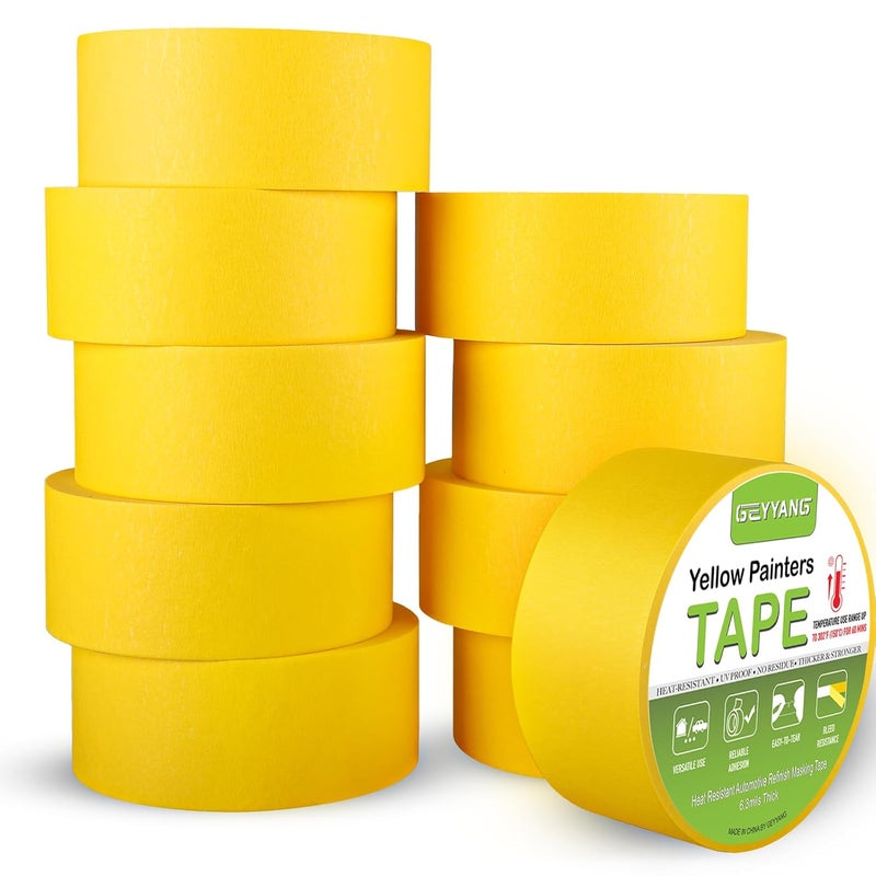 G GEYYANG Yellow Painters Tape, Automotive Masking Tape - Yellow Masking Tape for Walls Painting, DIY Crafting, Labeling, Art, Car - 1.88 Inch x 55 Yards x 10 Rolls - Image 1